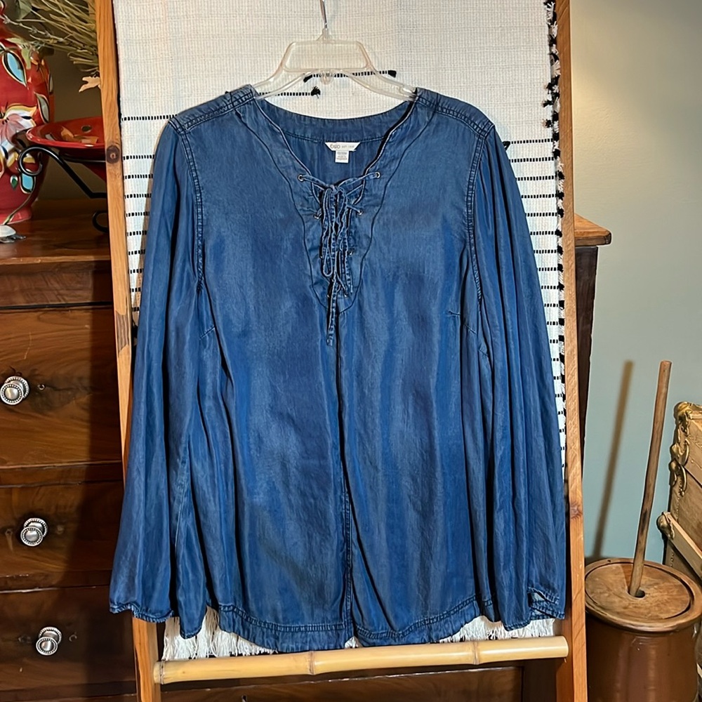 Denim lace up blouse